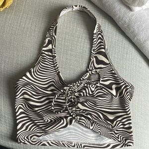 Animal print halter top with adjustable front
